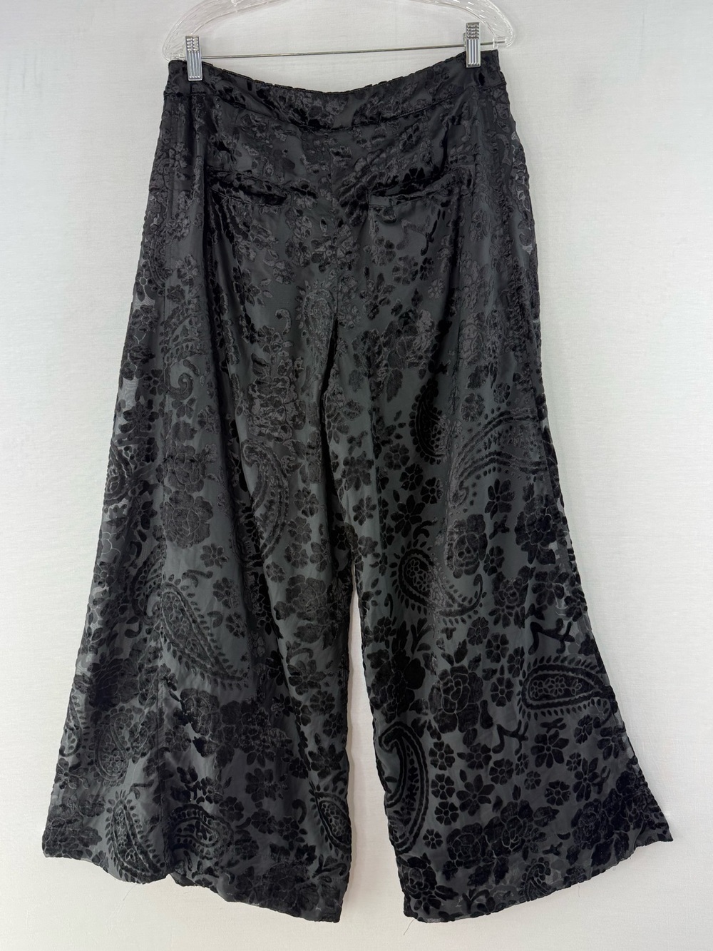 Anthropologie Black Velvet Burnout Paisley Ultra Wide-Leg Pants NWT
